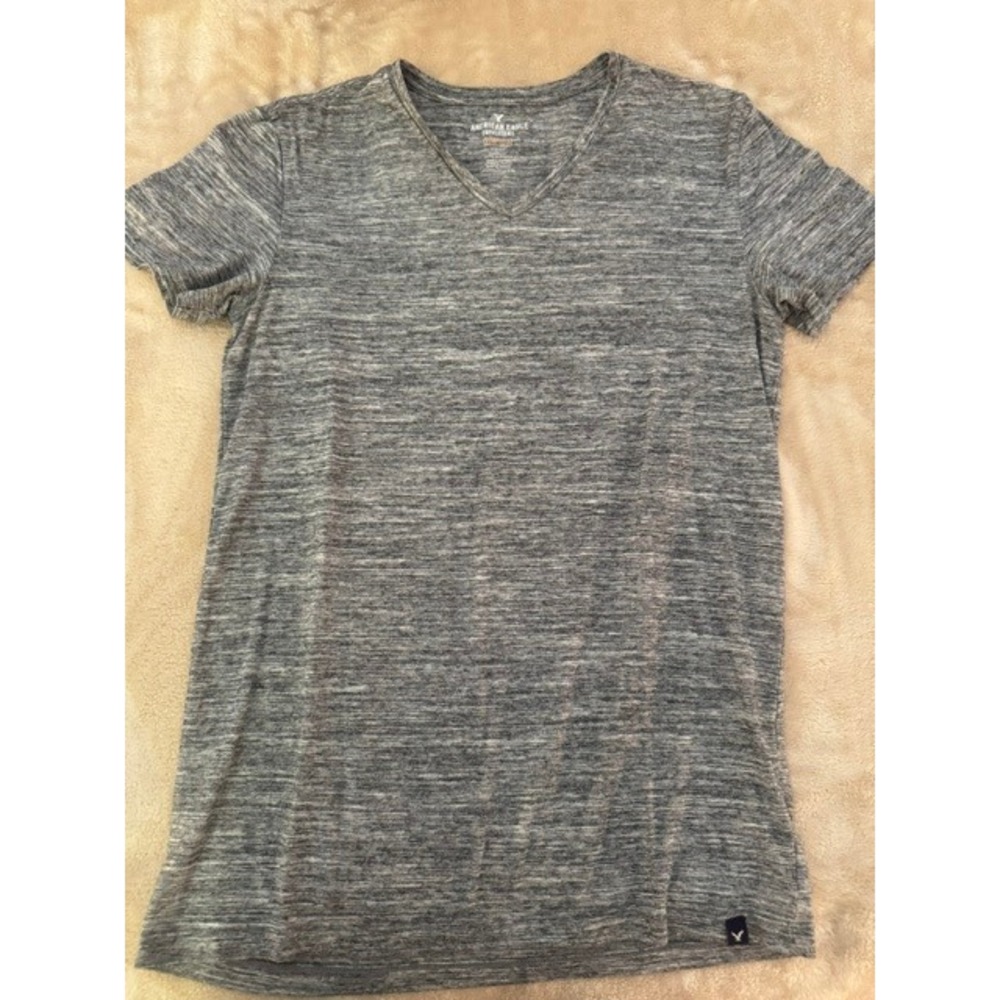 American Eagle Core Flex Mens V-Neck T-Shirt Grey Space Dye Heathered Small S